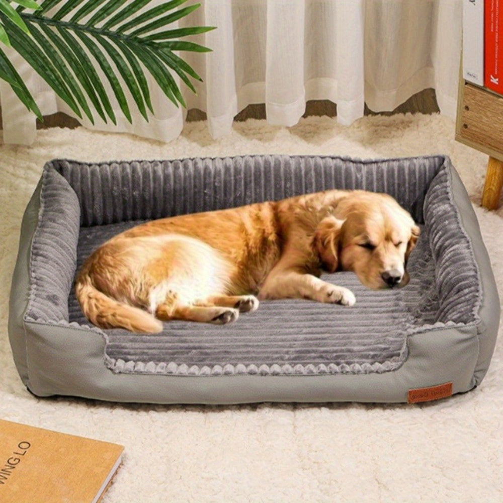 Warm winter pet bed suitable for small to medium-sized dogs and cats - washable square bed with striped pattern, soft plush material for year-round comfort, with added fleece for warmth., Dog Bed Cosy, Extra Large Dog Beds, Elevated Pet Bed, Heavy Duty
