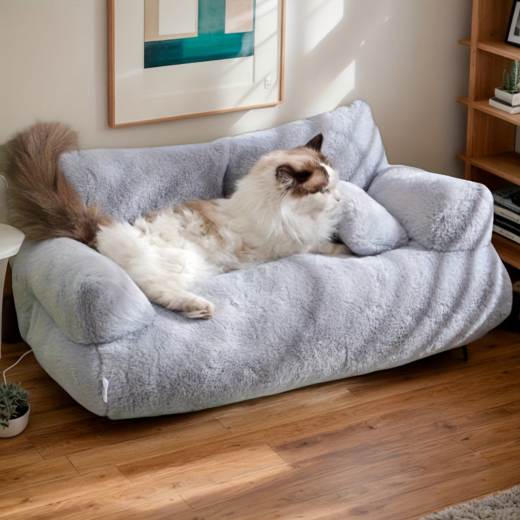 Detachable All-Season Pet Sofa Bed for Cats & Dogs - Soft Polyester Cover & Polypropylene Filling, 21.65x14.96x7.87 Inch Gray Dog & Cat Bed, Cozy Family-Friendly Design for Living Room Relaxation, Durable Fabric, Cat Lounger, Home Pets