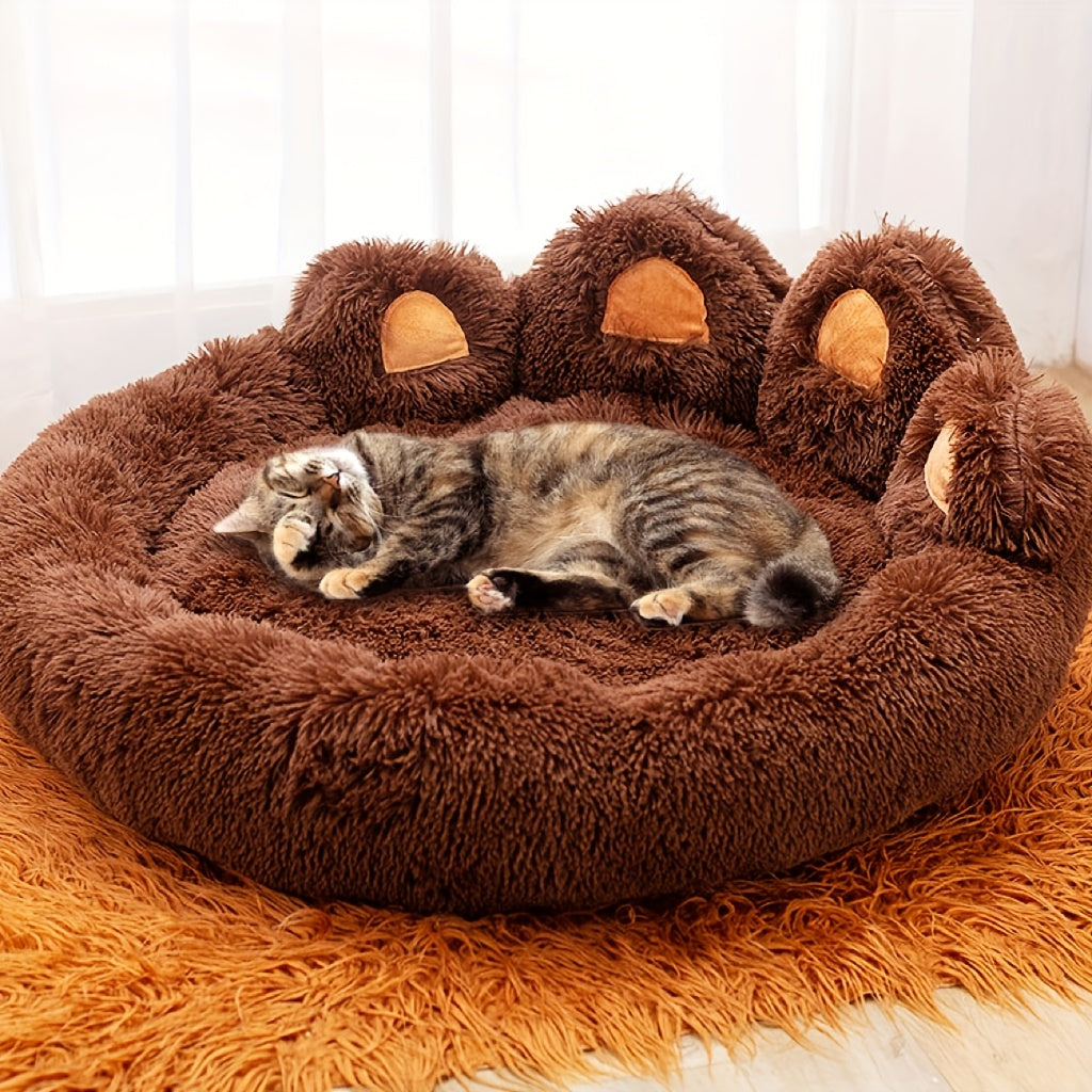 Deluxe Bear Paw Plush Pet Bed Ultra-Soft Faux Fur Round Lounger For Dogs & Cats, Warm And Calming Donut Nest With Anti-Slip Bottom, Thick PP  Filling, Machine Washable, Perfect For Small, Medium & Large Breeds All Year Round