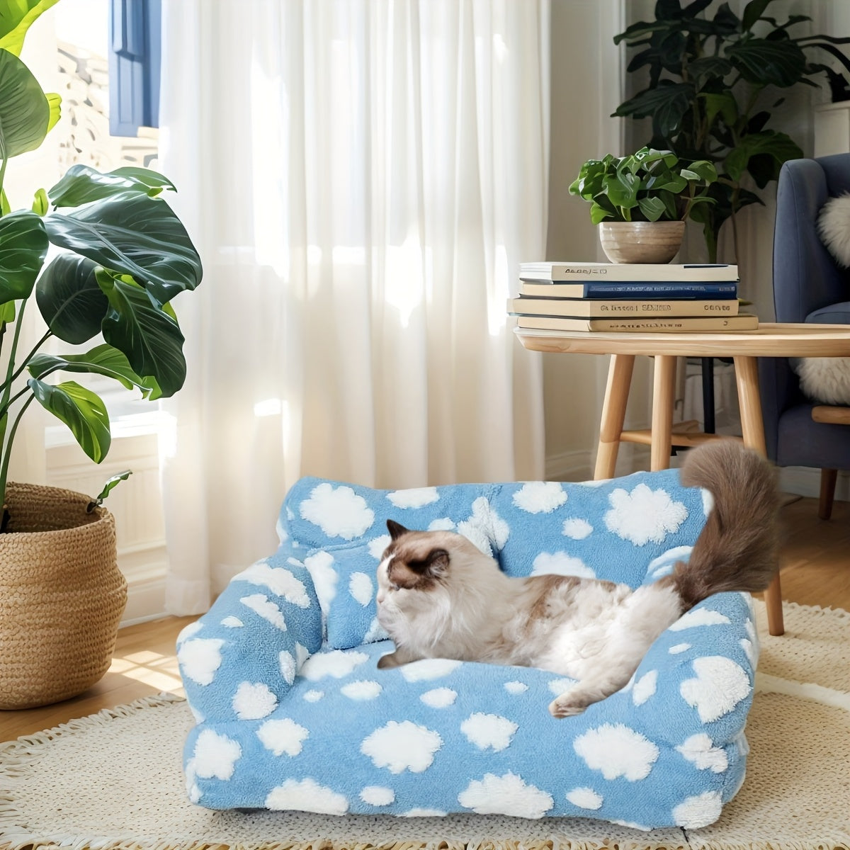 Cozy Cloud Pattern Pet Sofa Bed for Dogs & Cats - Large, All-Season, Soft & Warm, Detachable Cover, Ideal for Indoor/Outdoor Use, Allseason Sofa Bed | Playful Design | Durable Polyester Cover, Pet Beds