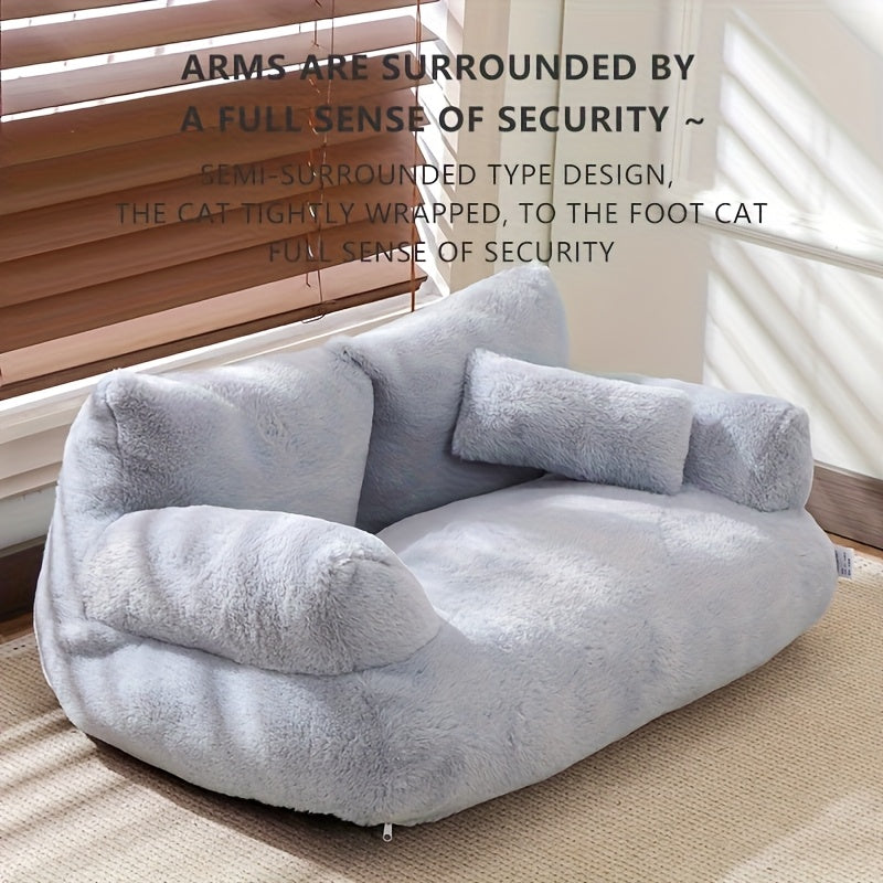 Detachable All-Season Pet Sofa Bed for Cats & Dogs - Soft Polyester Cover & Polypropylene Filling, 21.65x14.96x7.87 Inch Gray Dog & Cat Bed, Cozy Family-Friendly Design for Living Room Relaxation, Durable Fabric, Cat Lounger, Home Pets