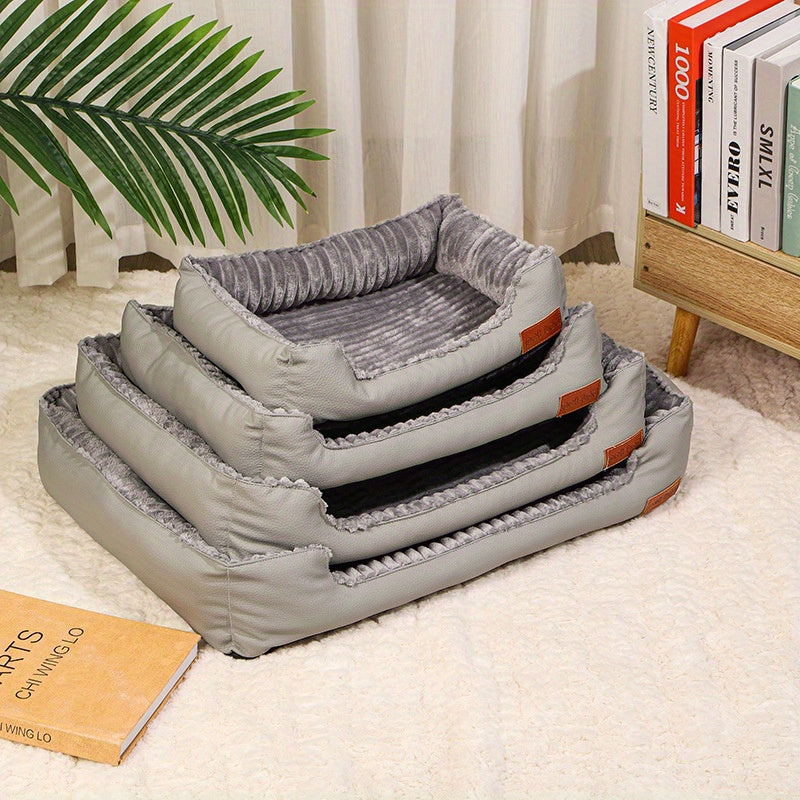 Warm winter pet bed suitable for small to medium-sized dogs and cats - washable square bed with striped pattern, soft plush material for year-round comfort, with added fleece for warmth., Dog Bed Cosy, Extra Large Dog Beds, Elevated Pet Bed, Heavy Duty