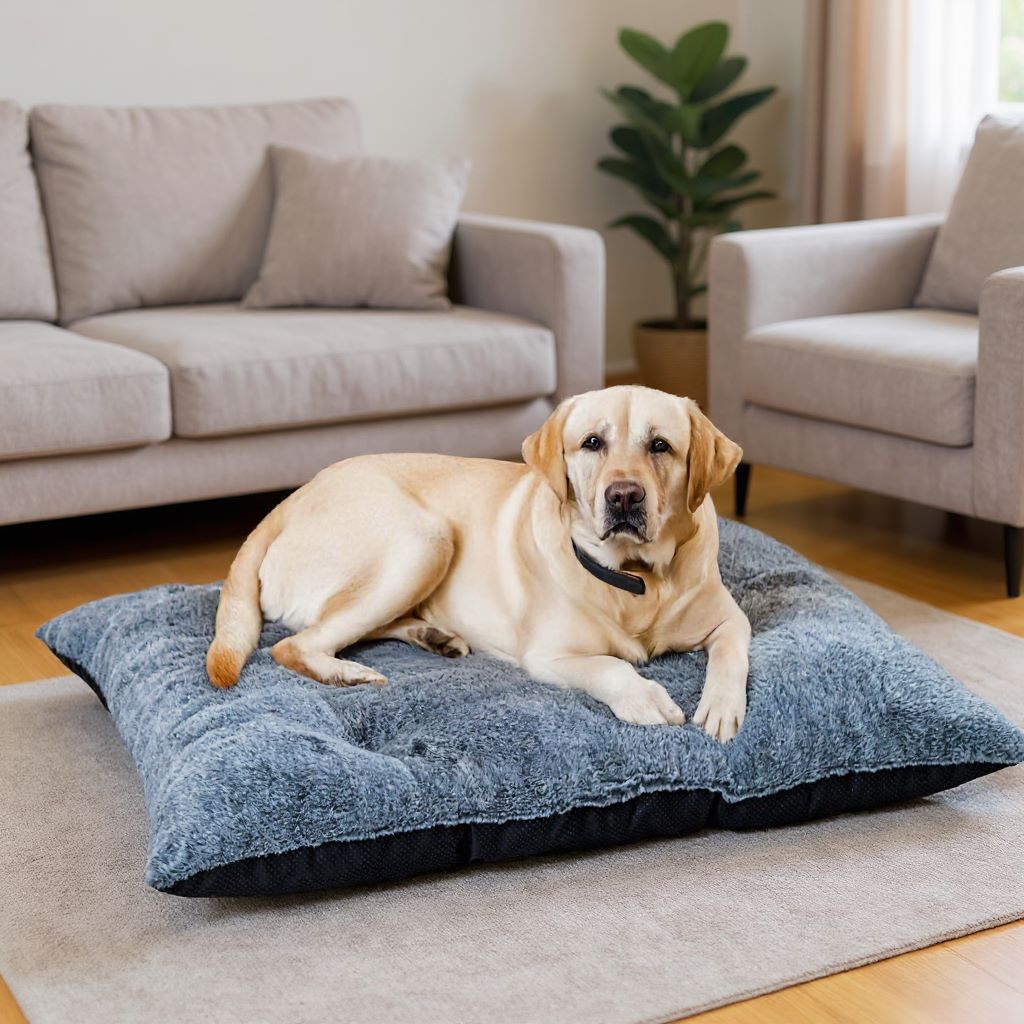 LTTROMAT Deluxe Dog Sofa Ded, Soft Faux Fur Dog Crate Mat with High Density Foam for Large and Medium Dog, Dog Mattress with Anti-Slip Bottom