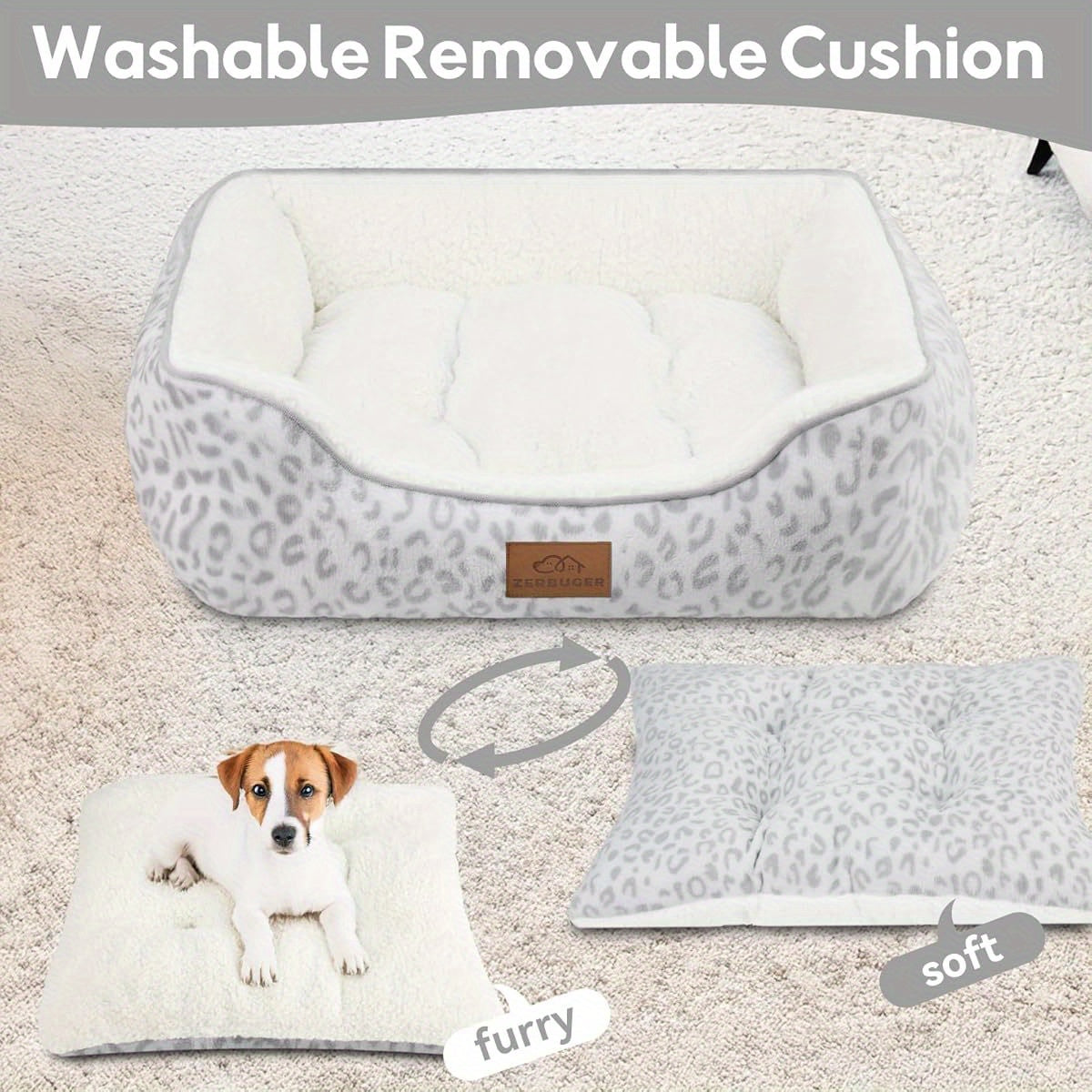 Orthopedic Cat & Dog Bed with Anti-Slip Bottom, Soft Puppy Bed, Machine Washable, Durable Plush Polyester Fill - Indoor/Outdoor Use for Large, Medium, Small Pets - White Leopard Design, Cat Beds for Small Pets, Indoor Pet Furniture, Pet Furniture, Pet