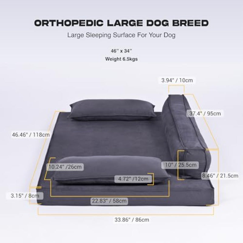 Luxury Orthopedic Dog Bed with Bolsters Modern SofaStyle Pet Lounger with portive Pillows High Quality and Washable Cover Large Dog Bed for Indoor and Outdoor Use Grey 46 x 34, Round Large Dog Bed, Washable Cover Orthopaedic Dog Beds, Dog Bed Cover, Thick