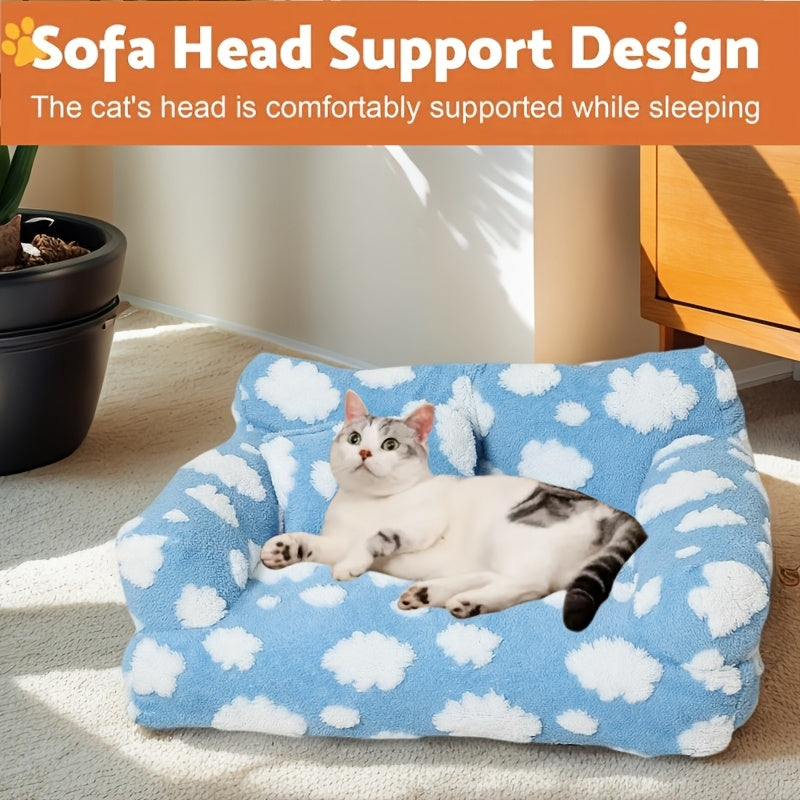 Cozy Cloud Pattern Pet Sofa Bed for Dogs & Cats - Large, All-Season, Soft & Warm, Detachable Cover, Ideal for Indoor/Outdoor Use, Allseason Sofa Bed | Playful Design | Durable Polyester Cover, Pet Beds