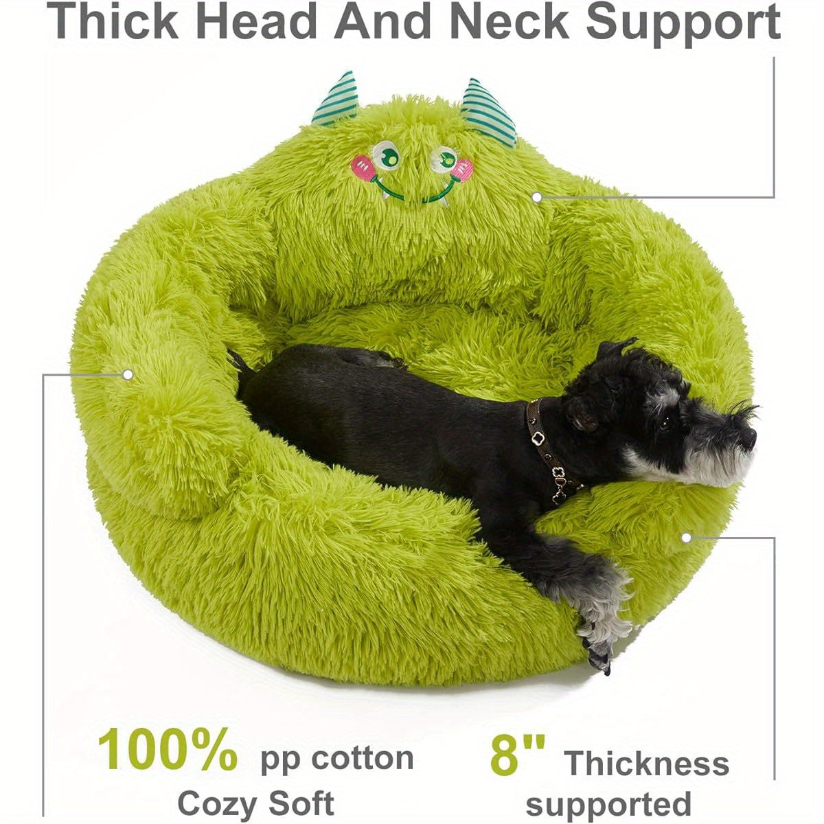 Cute Calming Dog & Cat Bed - Anti-Anxiety Donut Design, Soft Round Cuddler Bed with Non-Slip Bottom, Green, Perfect for Small Pets, 27" x 27" x 14", Cute Pet Bed, Pet Furniture, Playful Pet Decor, Cozy Pet Furniture