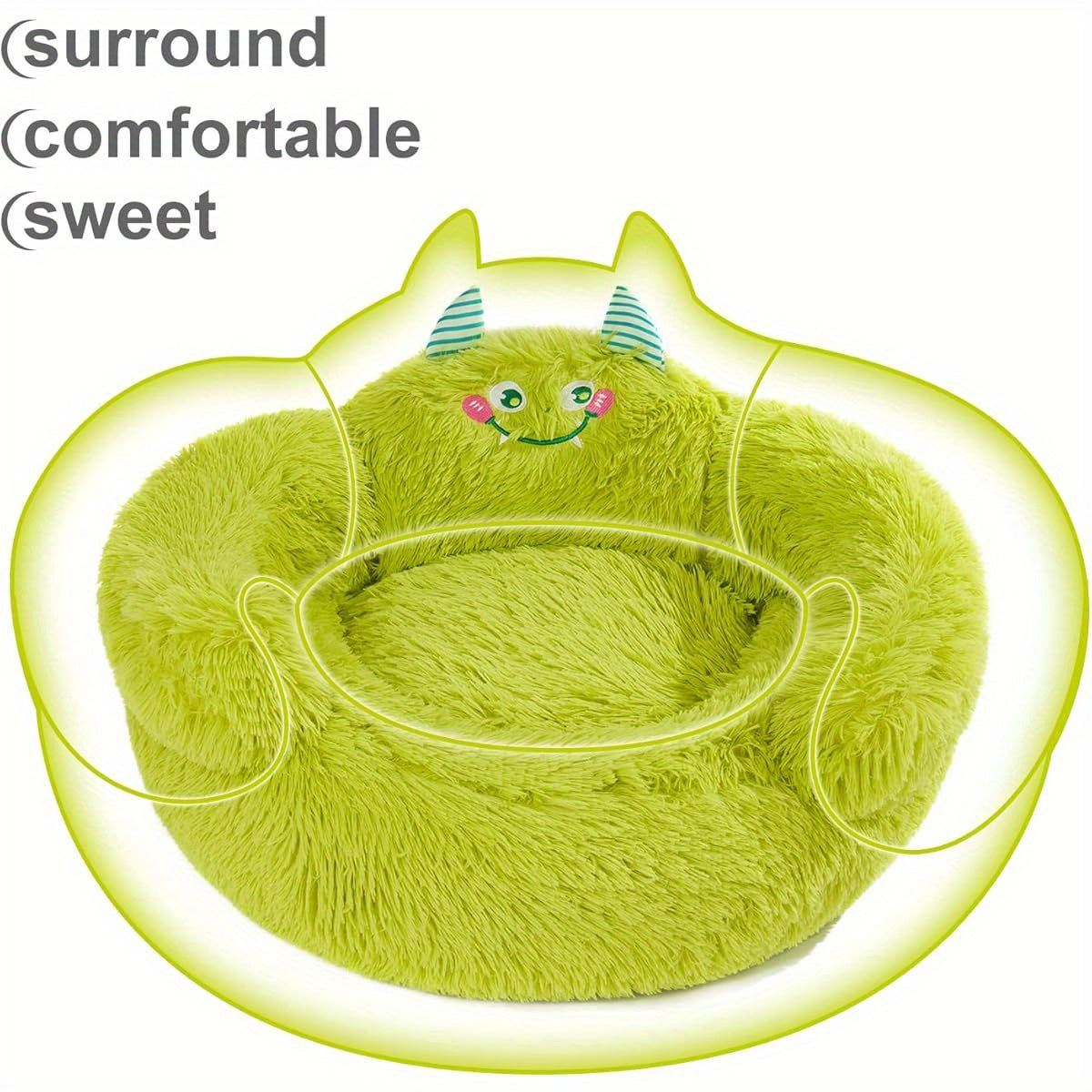 Cute Calming Dog & Cat Bed - Anti-Anxiety Donut Design, Soft Round Cuddler Bed with Non-Slip Bottom, Green, Perfect for Small Pets, 27" x 27" x 14", Cute Pet Bed, Pet Furniture, Playful Pet Decor, Cozy Pet Furniture