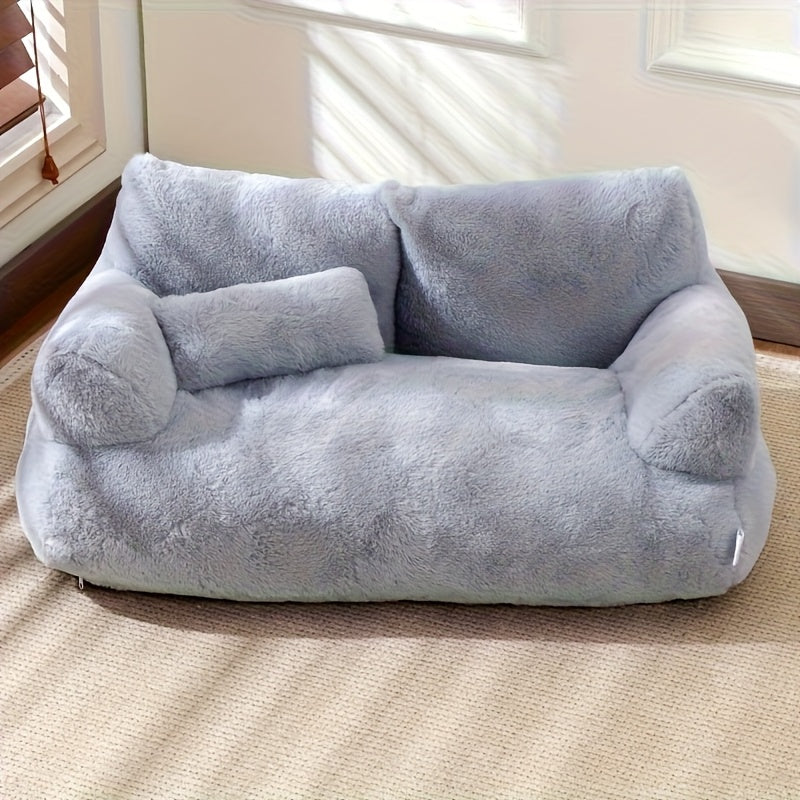 Detachable All-Season Pet Sofa Bed for Cats & Dogs - Soft Polyester Cover & Polypropylene Filling, 21.65x14.96x7.87 Inch Gray Dog & Cat Bed, Cozy Family-Friendly Design for Living Room Relaxation, Durable Fabric, Cat Lounger, Home Pets