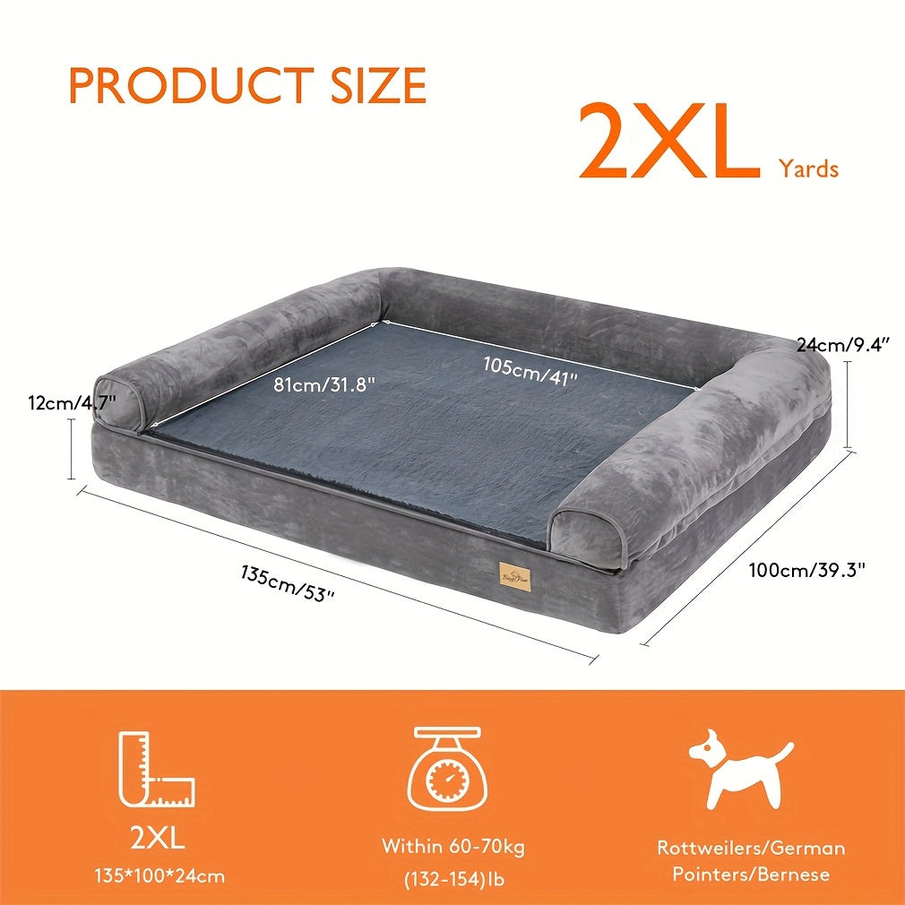 Large Sofa Dog Bed Hidden Zipper & Waterproof Lining-Ultra Plush, Orthopedic Memory Foam, Removable & Washable Cover, Anti-Slip Bottom, All-Season Comfort
