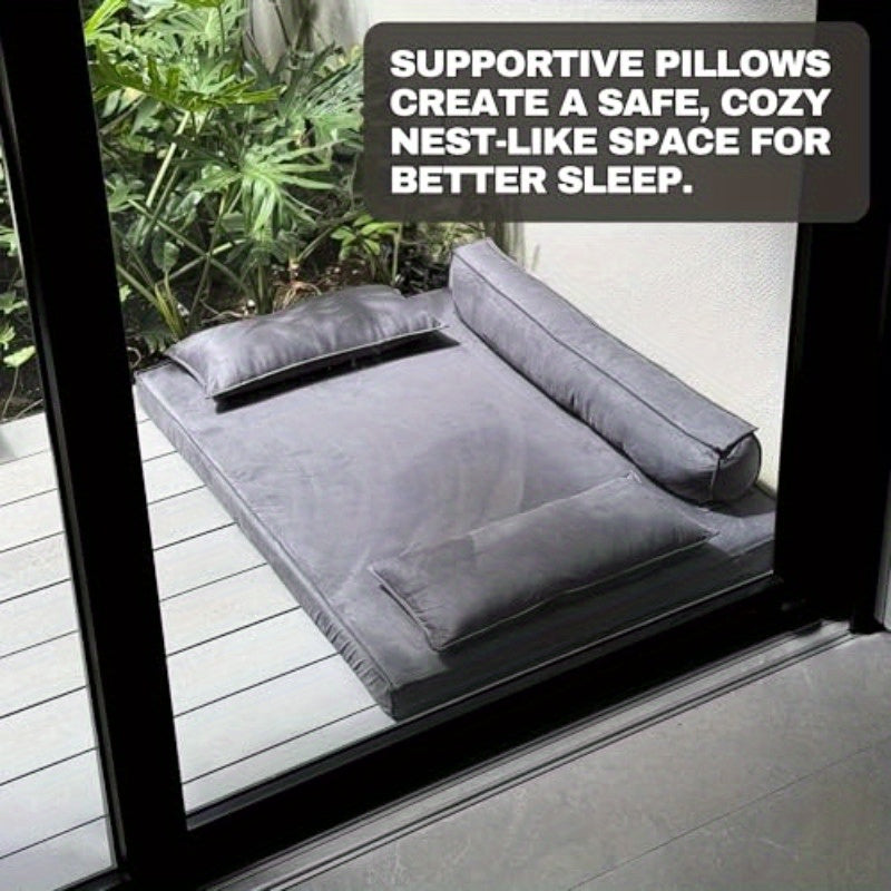 Luxury Orthopedic Dog Bed with Bolsters Modern SofaStyle Pet Lounger with portive Pillows High Quality and Washable Cover Large Dog Bed for Indoor and Outdoor Use Grey 46 x 34, Round Large Dog Bed, Washable Cover Orthopaedic Dog Beds, Dog Bed Cover, Thick