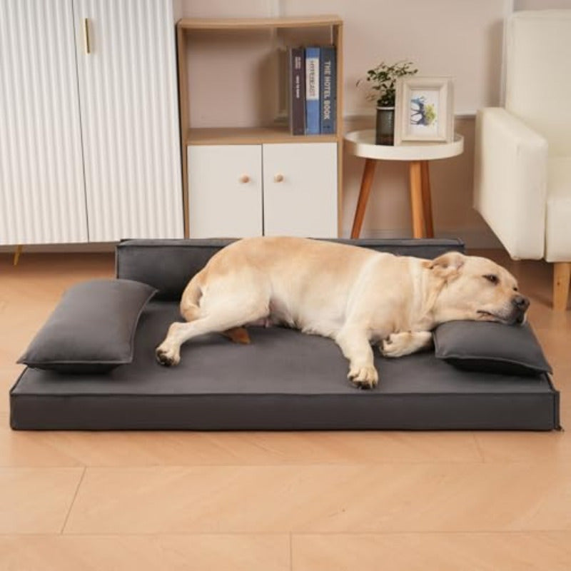 Luxury Orthopedic Dog Bed with Bolsters Modern SofaStyle Pet Lounger with portive Pillows High Quality and Washable Cover Large Dog Bed for Indoor and Outdoor Use Grey 46 x 34, Round Large Dog Bed, Washable Cover Orthopaedic Dog Beds, Dog Bed Cover, Thick