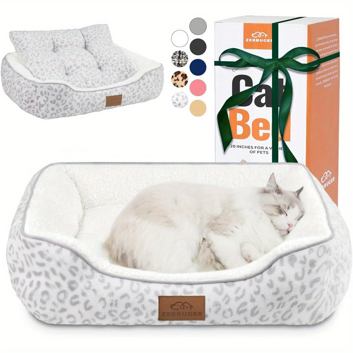 Orthopedic Cat & Dog Bed with Anti-Slip Bottom, Soft Puppy Bed, Machine Washable, Durable Plush Polyester Fill - Indoor/Outdoor Use for Large, Medium, Small Pets - White Leopard Design, Cat Beds for Small Pets, Indoor Pet Furniture, Pet Furniture, Pet