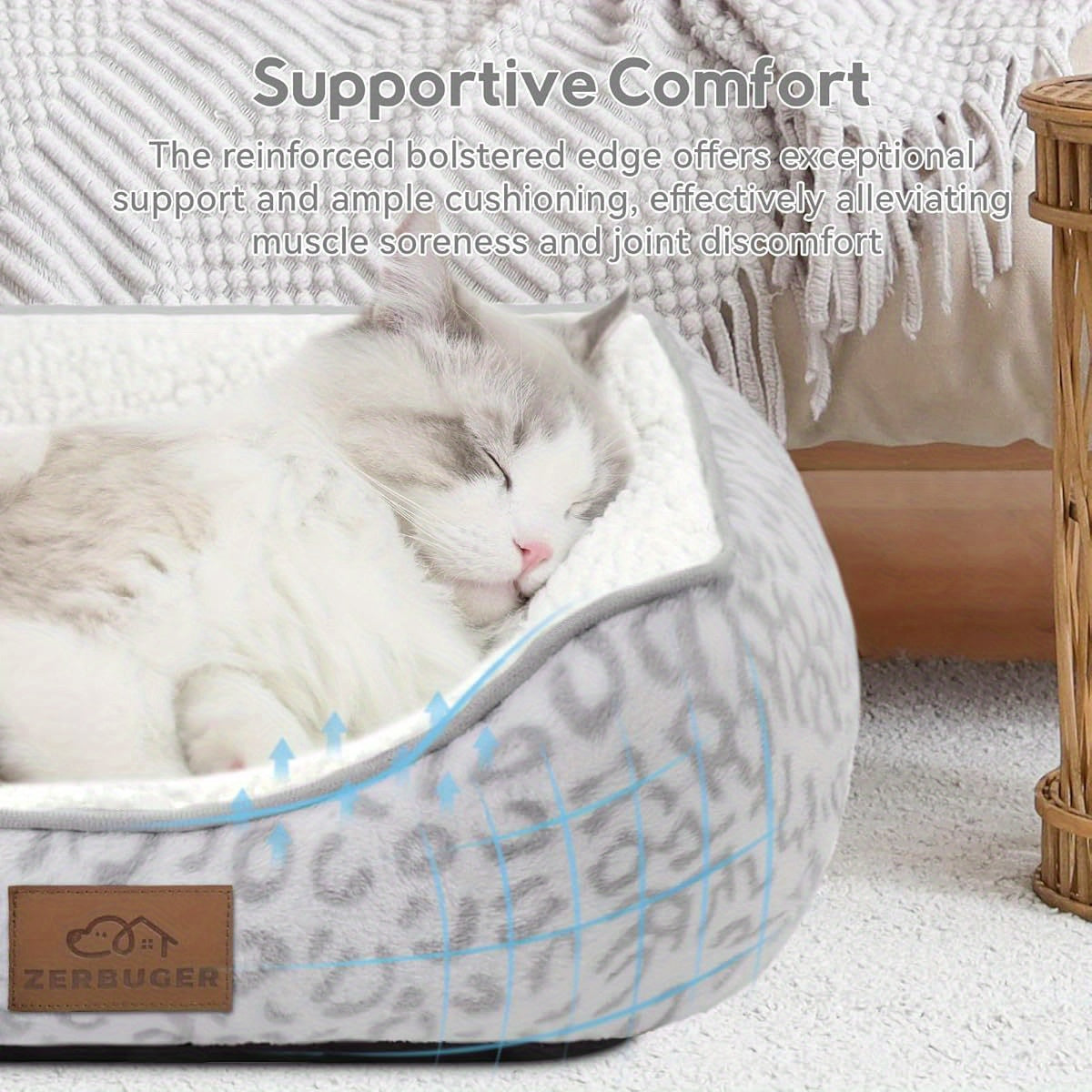 Orthopedic Cat & Dog Bed with Anti-Slip Bottom, Soft Puppy Bed, Machine Washable, Durable Plush Polyester Fill - Indoor/Outdoor Use for Large, Medium, Small Pets - White Leopard Design, Cat Beds for Small Pets, Indoor Pet Furniture, Pet Furniture, Pet