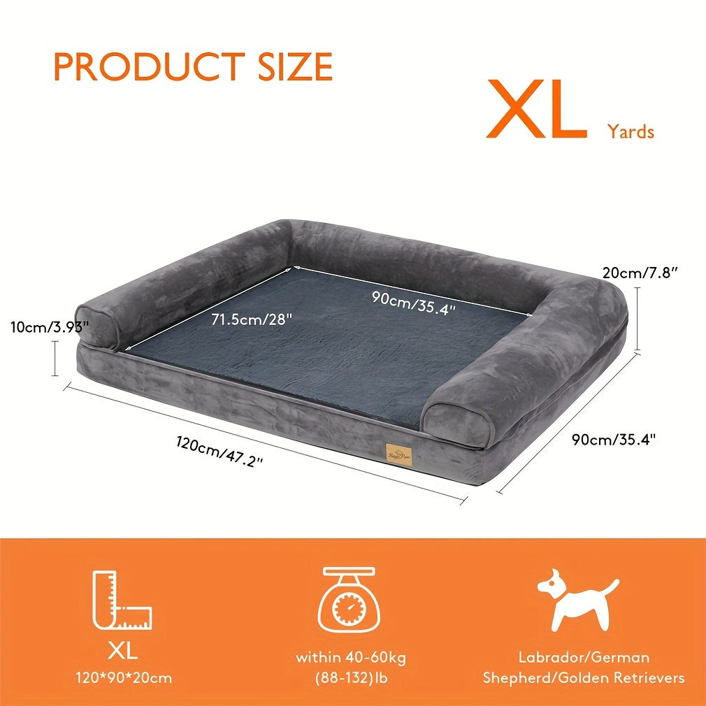 Large Sofa Dog Bed Hidden Zipper & Waterproof Lining-Ultra Plush, Orthopedic Memory Foam, Removable & Washable Cover, Anti-Slip Bottom, All-Season Comfort