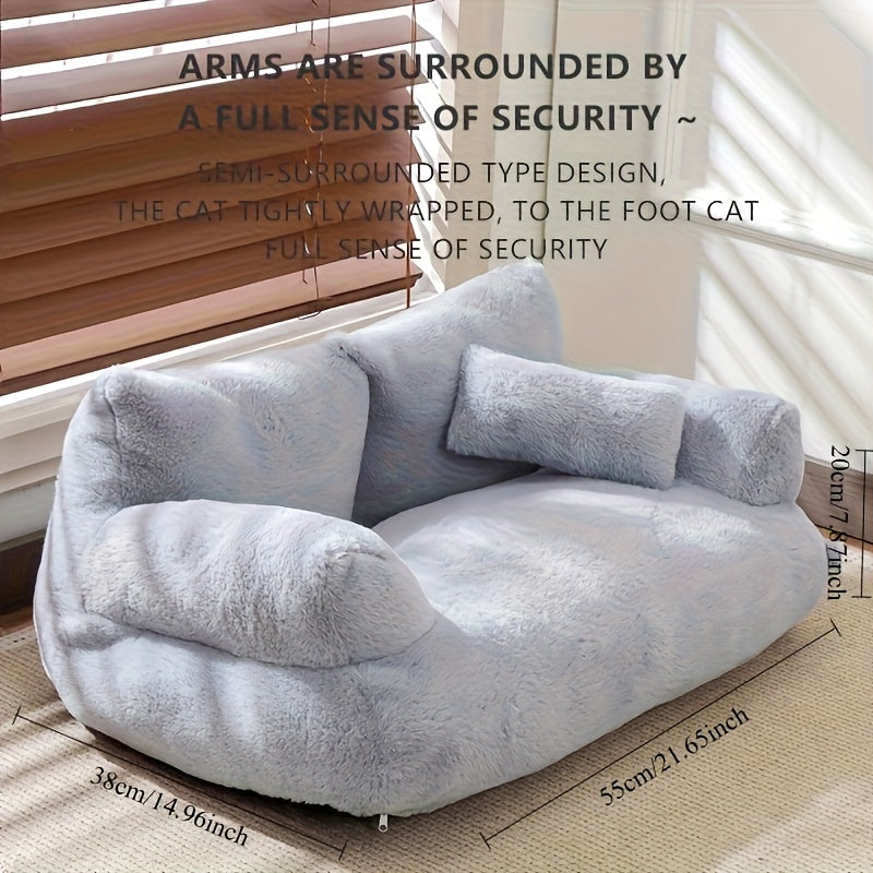 Detachable All-Season Pet Sofa Bed for Cats & Dogs - Soft Polyester Cover & Polypropylene Filling, 21.65x14.96x7.87 Inch Gray Dog & Cat Bed, Cozy Family-Friendly Design for Living Room Relaxation, Durable Fabric, Cat Lounger, Home Pets