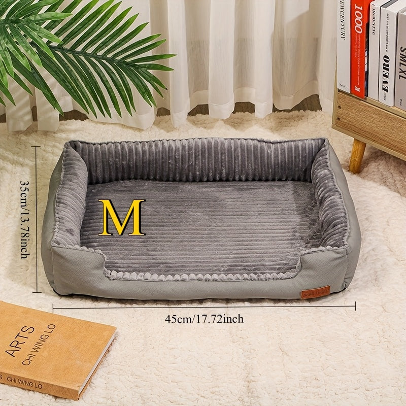 Warm winter pet bed suitable for small to medium-sized dogs and cats - washable square bed with striped pattern, soft plush material for year-round comfort, with added fleece for warmth., Dog Bed Cosy, Extra Large Dog Beds, Elevated Pet Bed, Heavy Duty