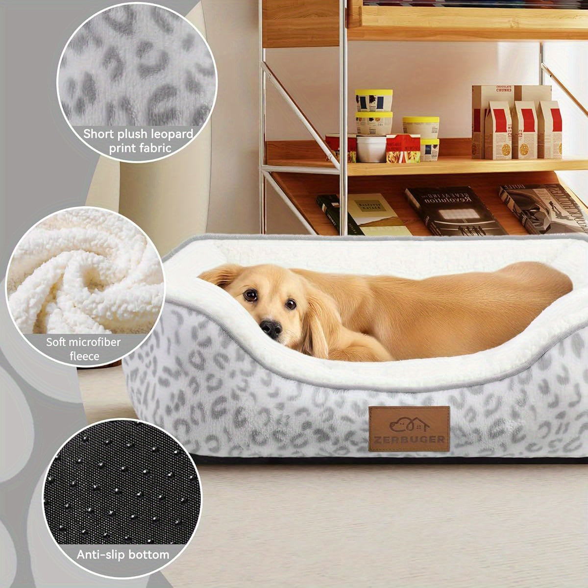Orthopedic Cat & Dog Bed with Anti-Slip Bottom, Soft Puppy Bed, Machine Washable, Durable Plush Polyester Fill - Indoor/Outdoor Use for Large, Medium, Small Pets - White Leopard Design, Cat Beds for Small Pets, Indoor Pet Furniture, Pet Furniture, Pet
