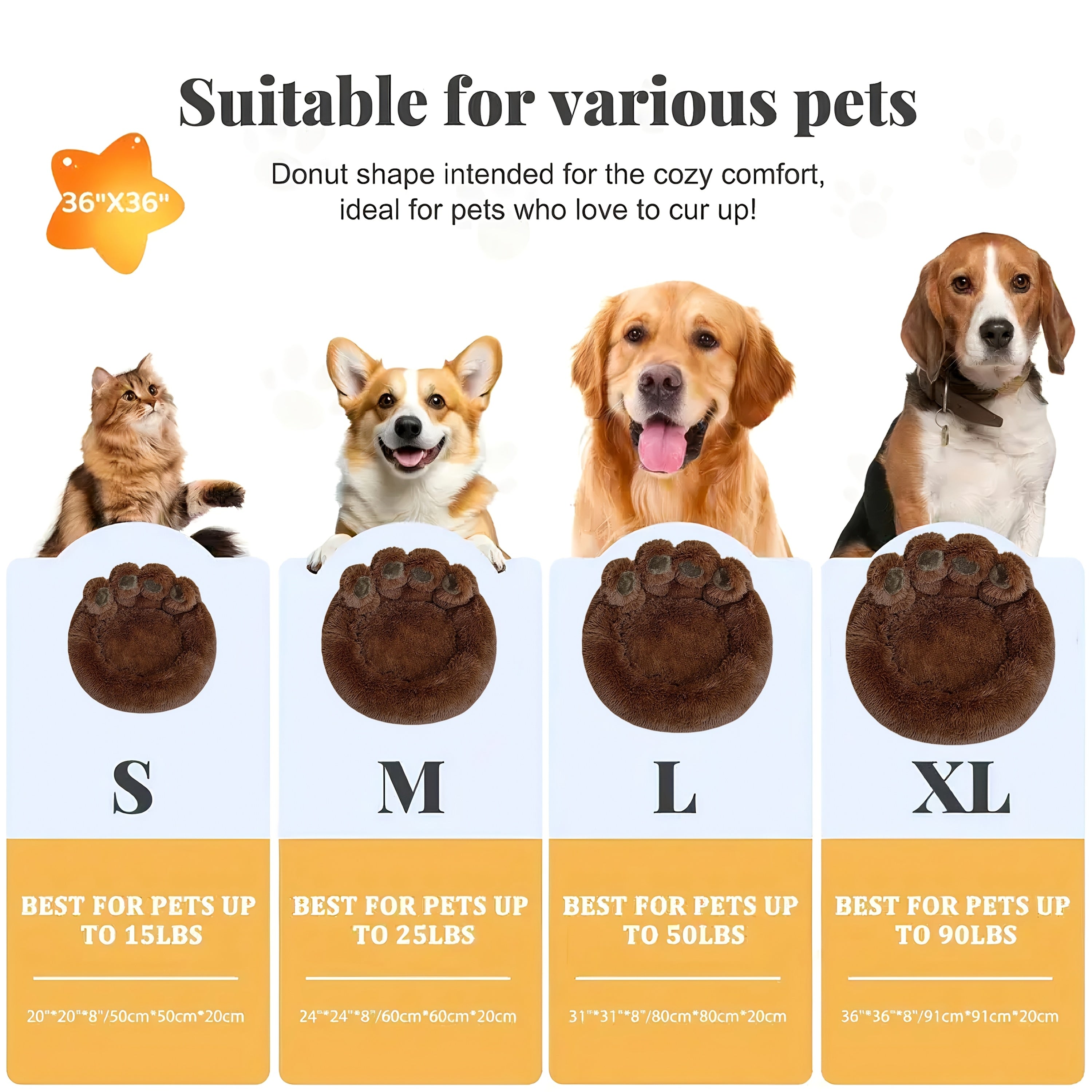 Deluxe Bear Paw Plush Pet Bed Ultra-Soft Faux Fur Round Lounger For Dogs & Cats, Warm And Calming Donut Nest With Anti-Slip Bottom, Thick PP  Filling, Machine Washable, Perfect For Small, Medium & Large Breeds All Year Round