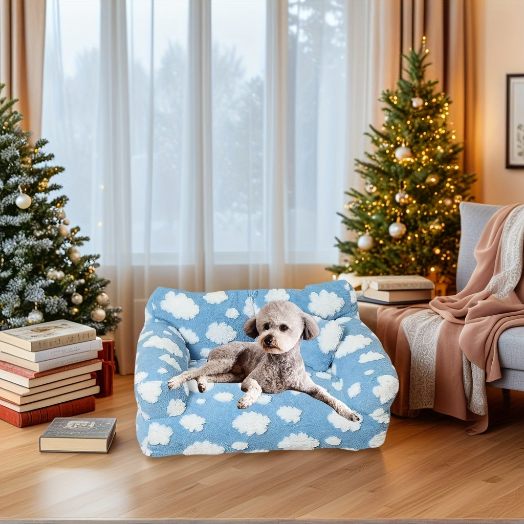 Cozy Cloud Pattern Pet Sofa Bed for Dogs & Cats - Large, All-Season, Soft & Warm, Detachable Cover, Ideal for Indoor/Outdoor Use, Allseason Sofa Bed | Playful Design | Durable Polyester Cover, Pet Beds