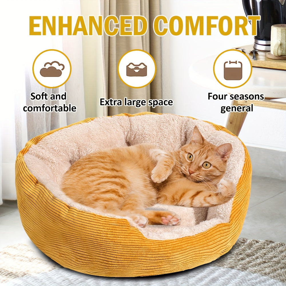 Small Dog Bed & Cat Bed - Oval Pet Bed with Soft Filling & Anti-Slip Bottom, Washable Yellow & Golden Cushioned Bed for Puppies, Kittens, Chihuahuas, Shih Tzus, Pomeranians - Cozy Indoor Dog Bed for Small Breeds, Durable Material, Easy-Clean Design, Ideal