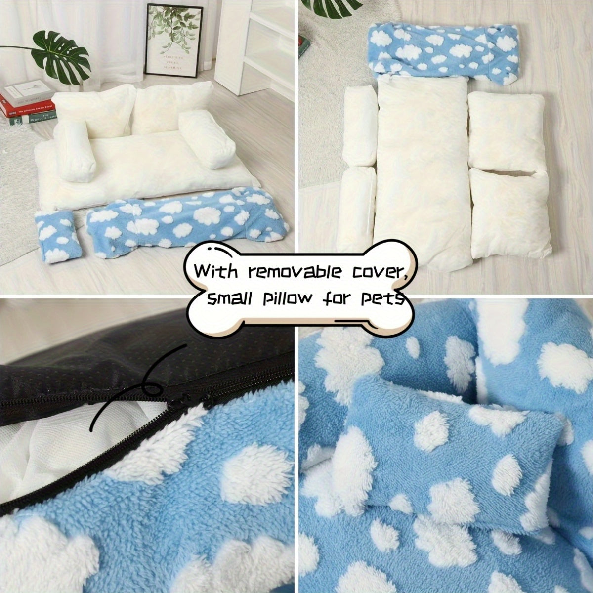 Cozy Cloud Pattern Pet Sofa Bed for Dogs & Cats - Large, All-Season, Soft & Warm, Detachable Cover, Ideal for Indoor/Outdoor Use, Allseason Sofa Bed | Playful Design | Durable Polyester Cover, Pet Beds