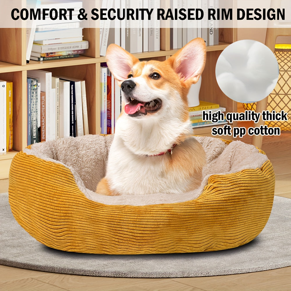 Small Dog Bed & Cat Bed - Oval Pet Bed with Soft Filling & Anti-Slip Bottom, Washable Yellow & Golden Cushioned Bed for Puppies, Kittens, Chihuahuas, Shih Tzus, Pomeranians - Cozy Indoor Dog Bed for Small Breeds, Durable Material, Easy-Clean Design, Ideal