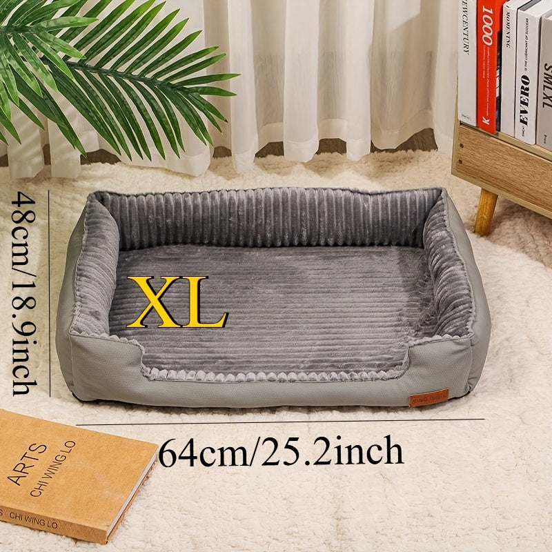 Warm winter pet bed suitable for small to medium-sized dogs and cats - washable square bed with striped pattern, soft plush material for year-round comfort, with added fleece for warmth., Dog Bed Cosy, Extra Large Dog Beds, Elevated Pet Bed, Heavy Duty