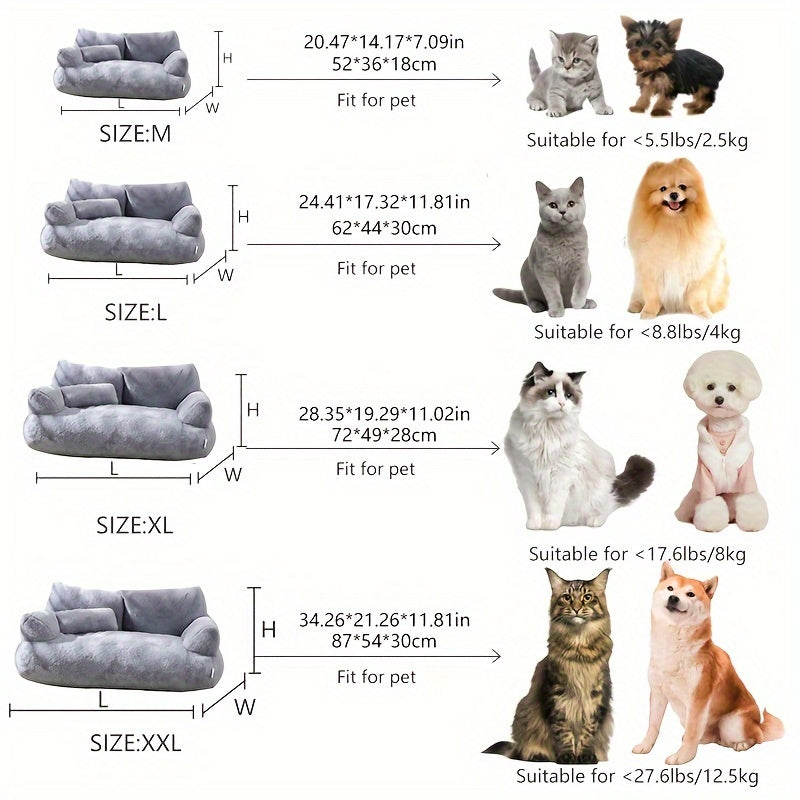 Lezizi Cozy Plush Pet Sofa Bed - Washable, Soft, and Warm Rectangular Dog & Cat Bed in Mixed Colors, Ideal for Small to Medium Breeds - Comfortable All-Season Sleeping Couch with Removable Polyester Fiber Fill