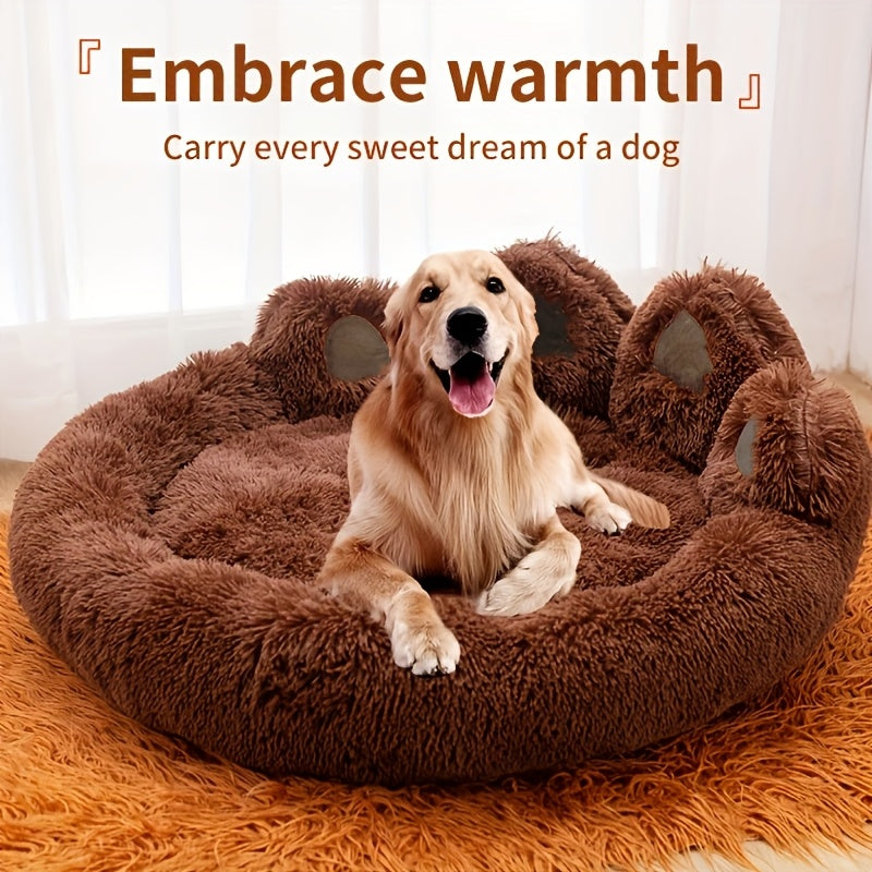 Winter Plush Pet Bed Cute Bear Paw Plush Pet Bed Ultra-Soft Cat & Dog Sofa For Warm Sleep Soft Furry Pet Sofa Bed - Ultimate Comfort For Cats & Dogs This Winter Fluffy Winter Pet Bed - Perfect Snuggle Spot For Cats & Dogs