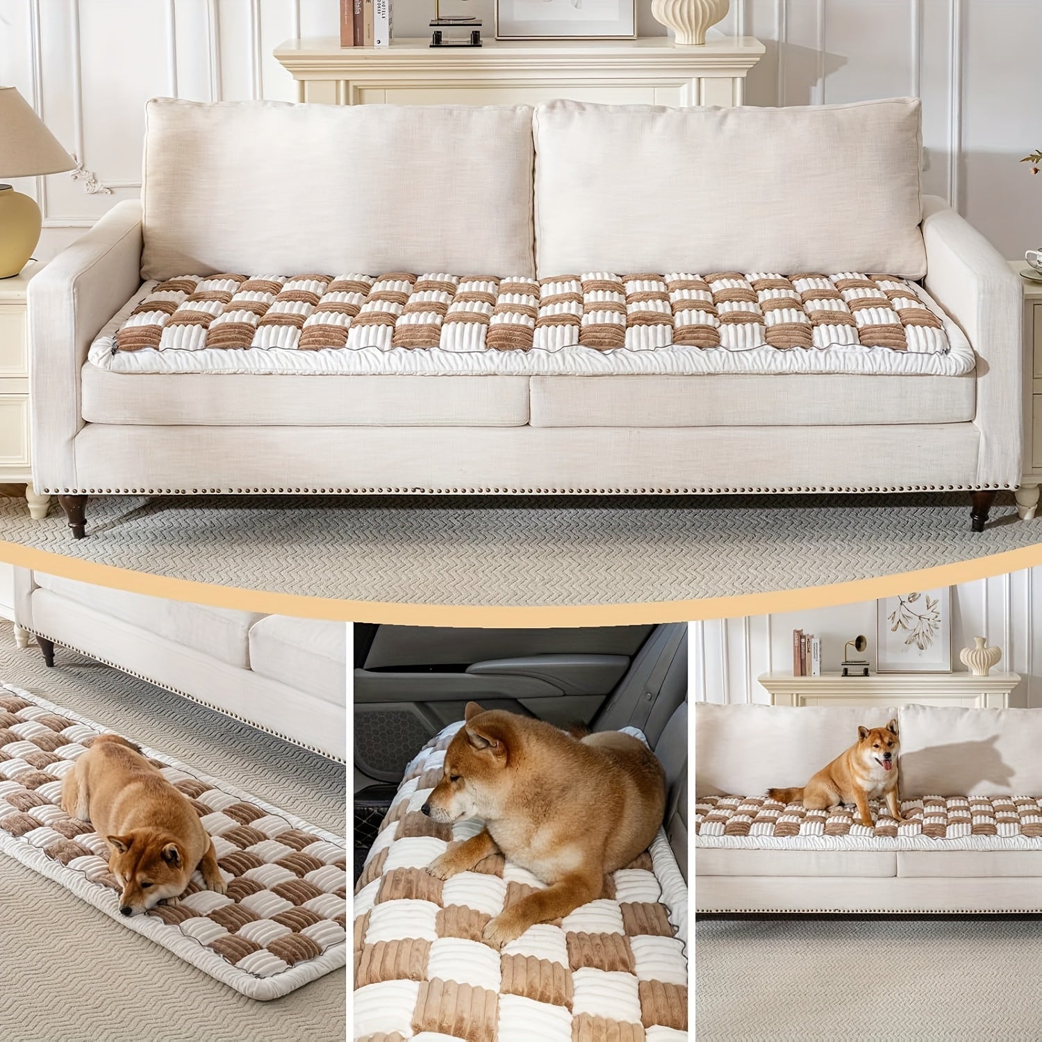 Backseat Pet Bed Mat, Plaid Dog Bed For Car Back Seat, Pet Couch Cover For Sofa, Multi-Purpose Plush Thick Pet Cushion Floor Pad, Non-Slip Travel Dog Bed, Couch Covers For Dogs Washable