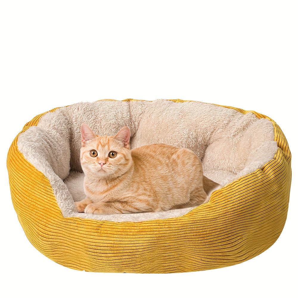 Small Dog Bed & Cat Bed - Oval Pet Bed with Soft Filling & Anti-Slip Bottom, Washable Yellow & Golden Cushioned Bed for Puppies, Kittens, Chihuahuas, Shih Tzus, Pomeranians - Cozy Indoor Dog Bed for Small Breeds, Durable Material, Easy-Clean Design, Ideal