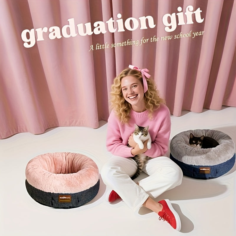 ClevaHome Cozy Cat Bed - Ultra-Soft Plush Pet Bed with Raised Sides and Anti-Slip Base, Comfortable Round Bed for Small Pets up to 11 lbs, Christmas Gift