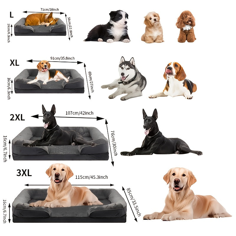 Super Large Dog Orthopedic Dog Bed Washable Dog Sofa Bed, Supporting Foam Pet Sofa Bed, Detachable & Washable, All-Season Use, Comfortable & Soft, Antiskid Bottom, Suitable for All Dog Sizes (Small, Medium, Large, Extra Large), Polyester Material, Easy