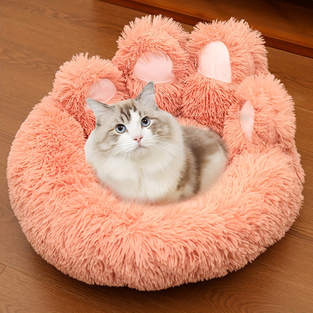 Deluxe Bear Paw Plush Pet Bed Ultra-Soft Faux Fur Round Lounger For Dogs & Cats, Warm And Calming Donut Nest With Anti-Slip Bottom, Thick PP  Filling, Machine Washable, Perfect For Small, Medium & Large Breeds All Year Round
