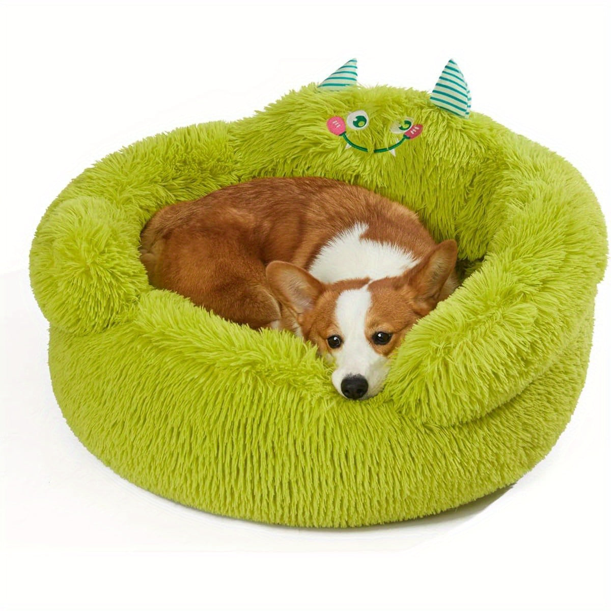 Cute Calming Dog & Cat Bed - Anti-Anxiety Donut Design, Soft Round Cuddler Bed with Non-Slip Bottom, Green, Perfect for Small Pets, 27" x 27" x 14", Cute Pet Bed, Pet Furniture, Playful Pet Decor, Cozy Pet Furniture