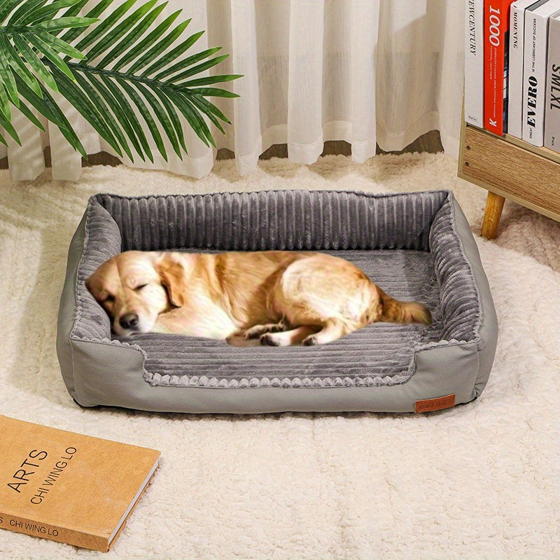 Warm winter pet bed suitable for small to medium-sized dogs and cats - washable square bed with striped pattern, soft plush material for year-round comfort, with added fleece for warmth., Dog Bed Cosy, Extra Large Dog Beds, Elevated Pet Bed, Heavy Duty