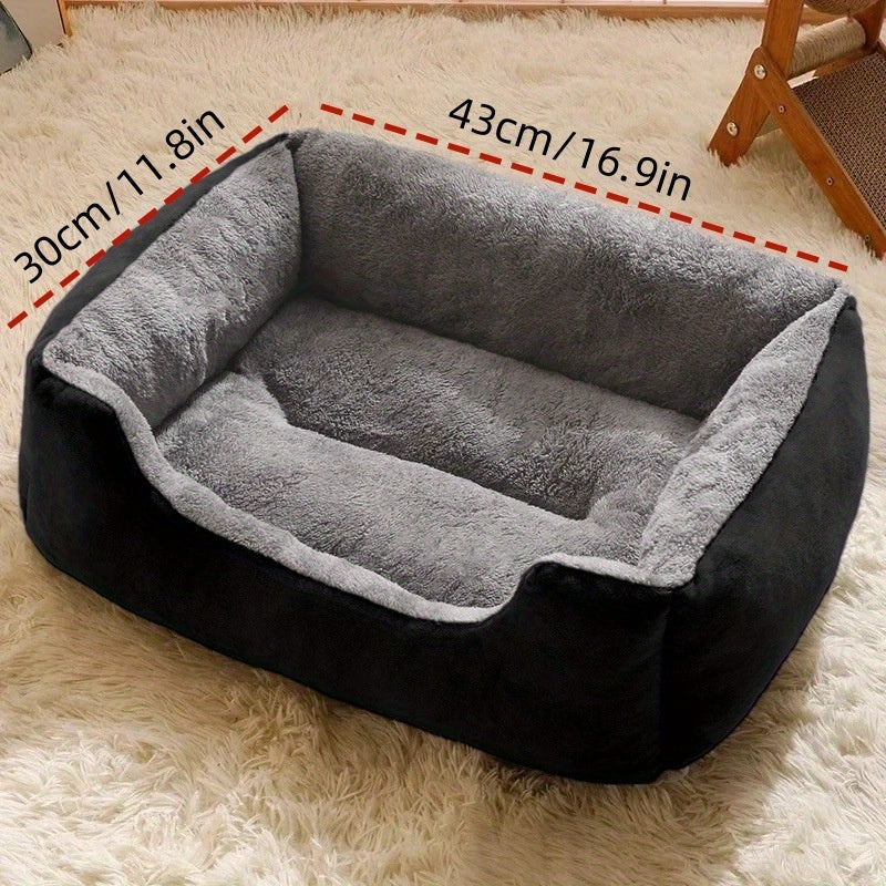 Plush Square Pet Bed - Beige/Brown/, Soft Fluffy Cushioned Mattress-like Interior, Open Edge Design, Easy-Clean Polyester Pad - for Cats, Small Dogs, Rabbits, Guinea Pigs - Indoor/Outdoor Use in Living Room, Bedroom, Balcony - Ideal for Apartments & Homes