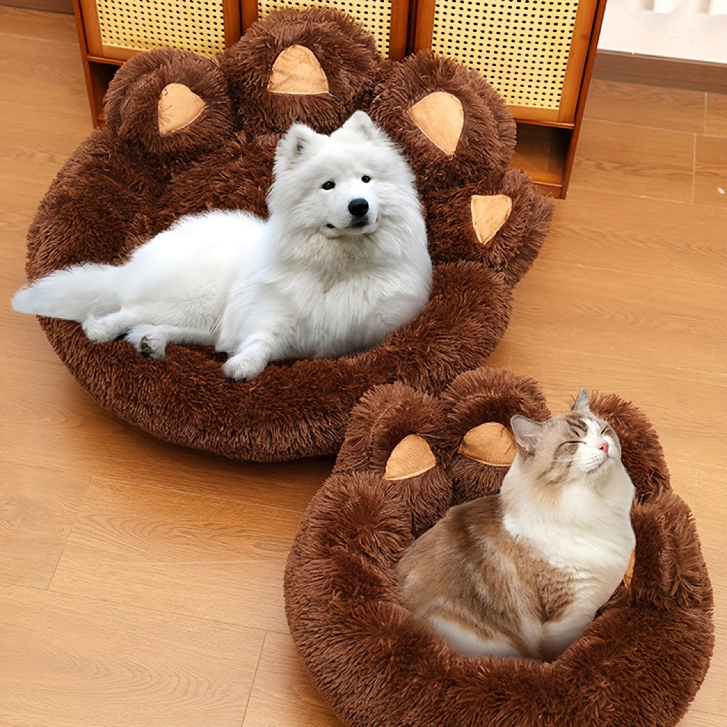 Deluxe Bear Paw Plush Pet Bed Ultra-Soft Faux Fur Round Lounger For Dogs & Cats, Warm And Calming Donut Nest With Anti-Slip Bottom, Thick PP  Filling, Machine Washable, Perfect For Small, Medium & Large Breeds All Year Round