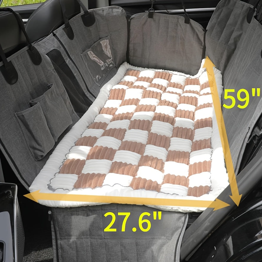 Backseat Pet Bed Mat, Plaid Dog Bed For Car Back Seat, Pet Couch Cover For Sofa, Multi-Purpose Plush Thick Pet Cushion Floor Pad, Non-Slip Travel Dog Bed, Couch Covers For Dogs Washable