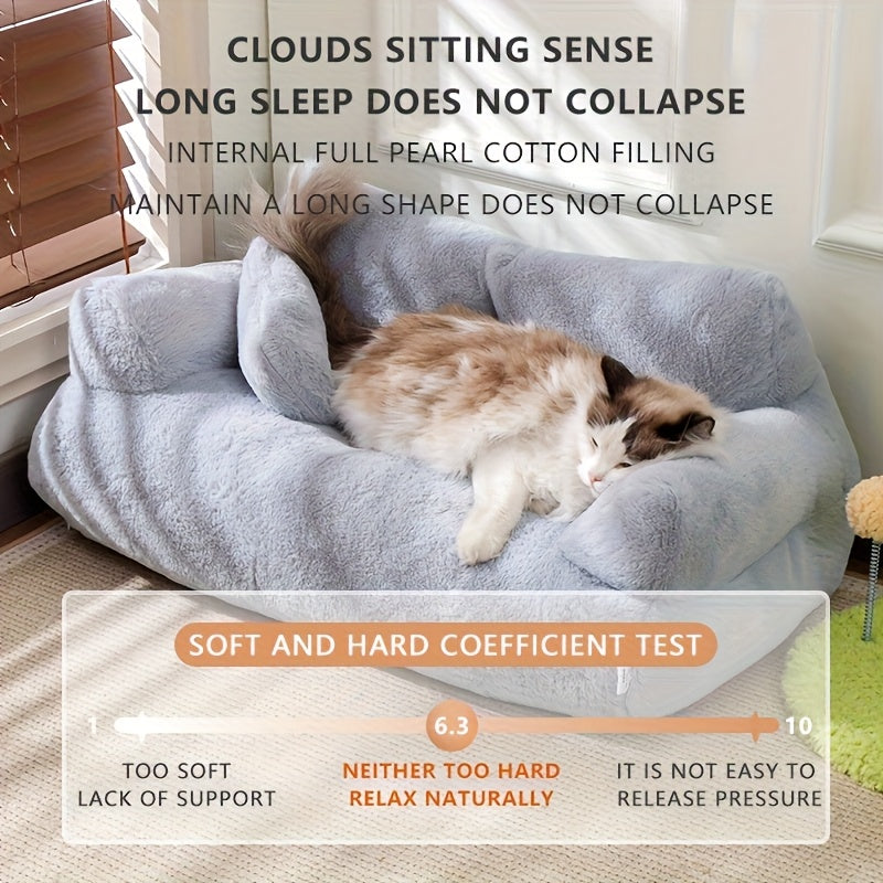 Detachable All-Season Pet Sofa Bed for Cats & Dogs - Soft Polyester Cover & Polypropylene Filling, 21.65x14.96x7.87 Inch Gray Dog & Cat Bed, Cozy Family-Friendly Design for Living Room Relaxation, Durable Fabric, Cat Lounger, Home Pets