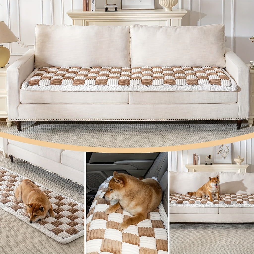 Backseat Pet Bed Mat, Plaid Dog Bed For Car Back Seat, Pet Couch Cover For Sofa, Multi-Purpose Plush Thick Pet Cushion Floor Pad, Non-Slip Travel Dog Bed, Couch Covers For Dogs Washable