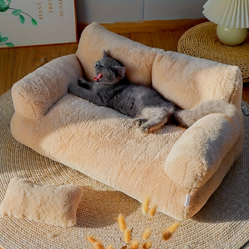 Detachable All-Season Pet Sofa Bed for Cats & Dogs - Soft Polyester Cover & Polypropylene Filling, 21.65x14.96x7.87 Inch Gray Dog & Cat Bed, Cozy Family-Friendly Design for Living Room Relaxation, Durable Fabric, Cat Lounger, Home Pets