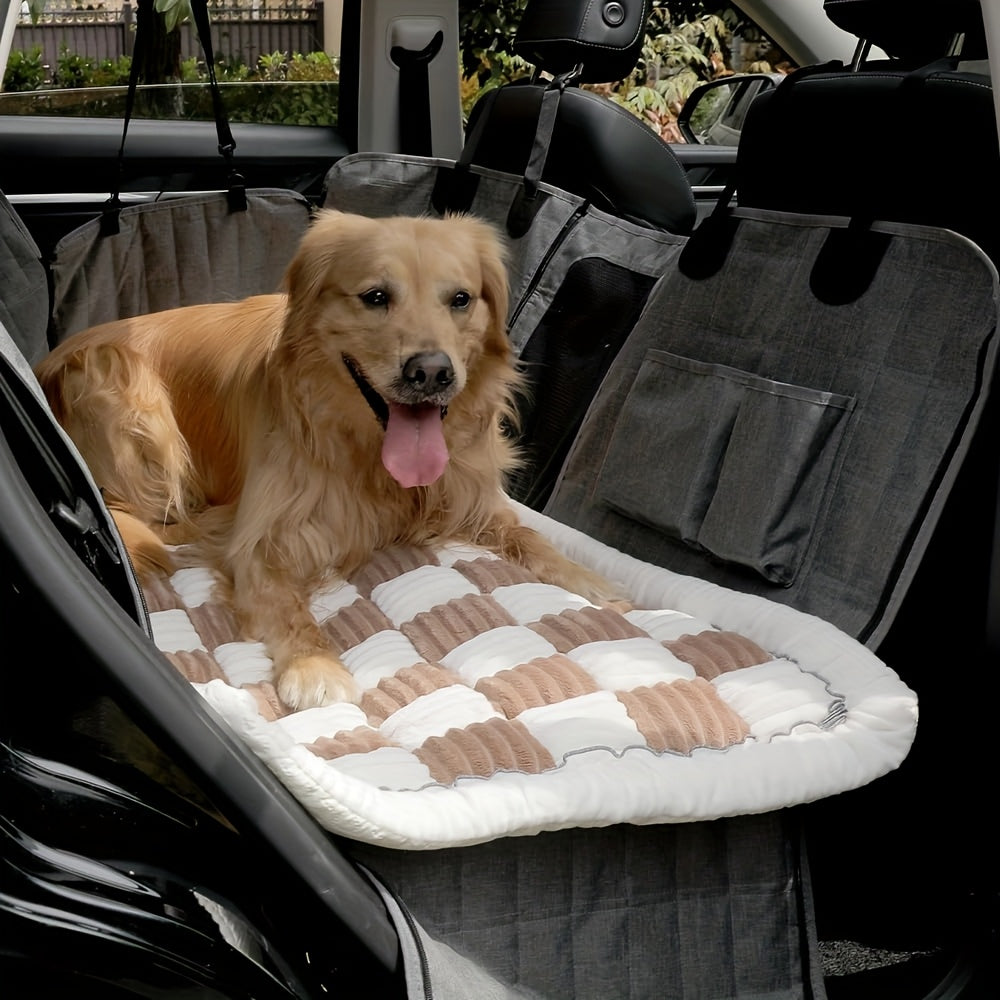 Backseat Pet Bed Mat, Plaid Dog Bed For Car Back Seat, Pet Couch Cover For Sofa, Multi-Purpose Plush Thick Pet Cushion Floor Pad, Non-Slip Travel Dog Bed, Couch Covers For Dogs Washable